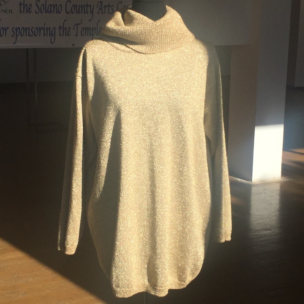 Gold with gold metallic thread/shimmer large turtleneck sweater